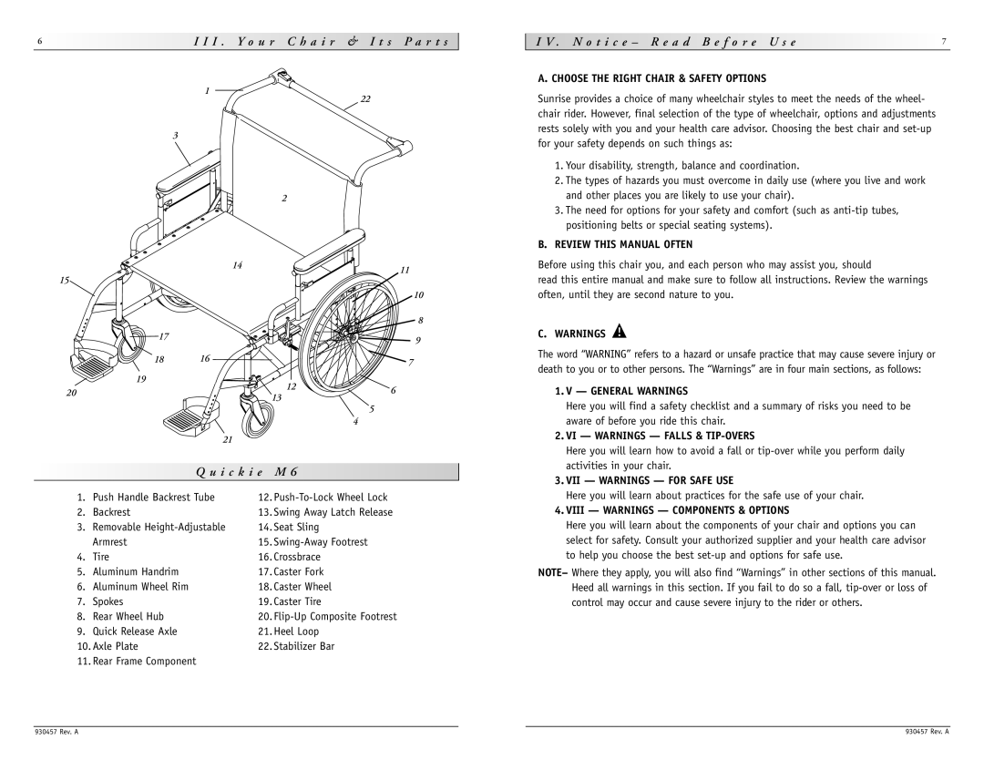 Sunrise Medical M6 instruction manual I c k i e M 