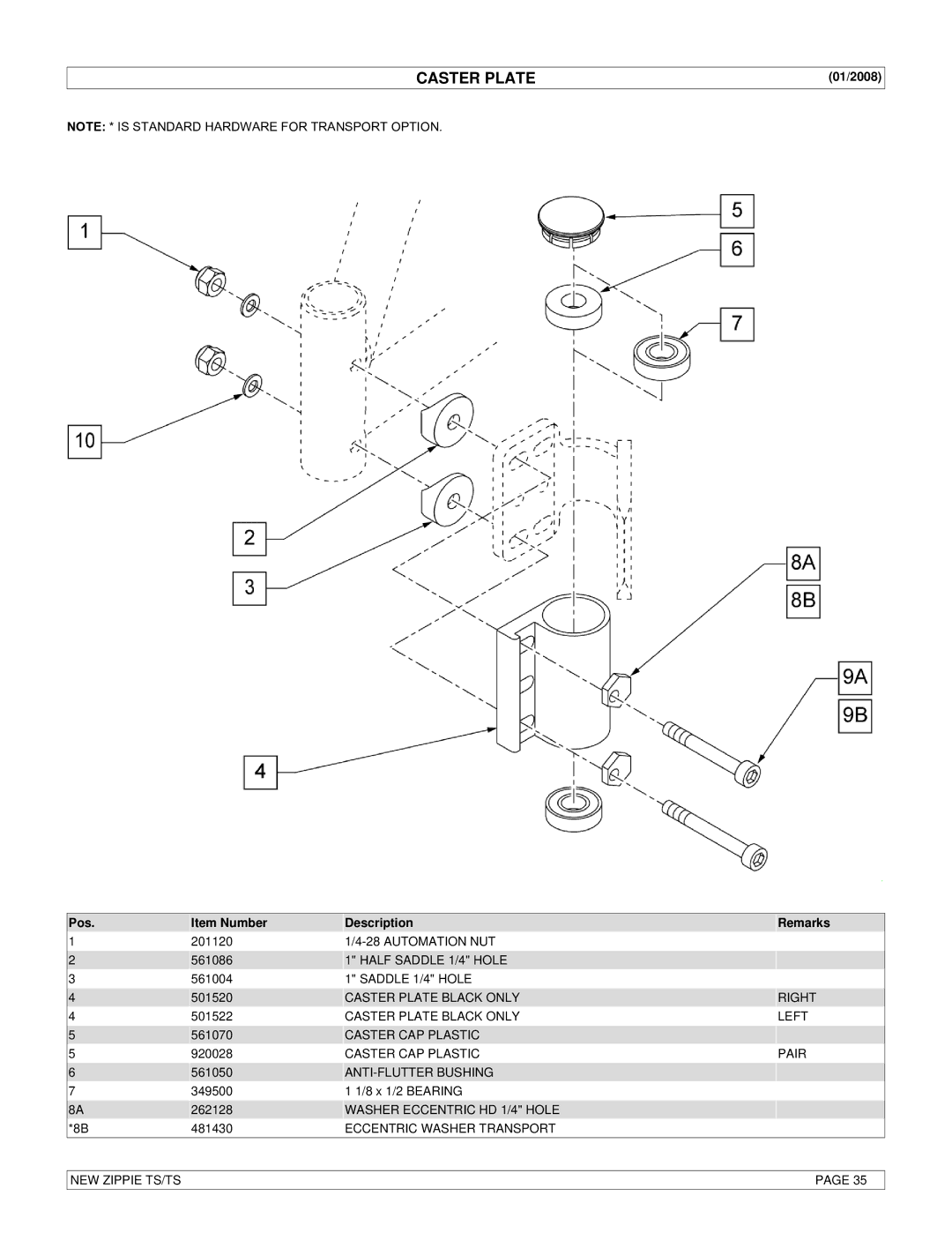 Sunrise Medical New Zippie TS manual Caster Plate 