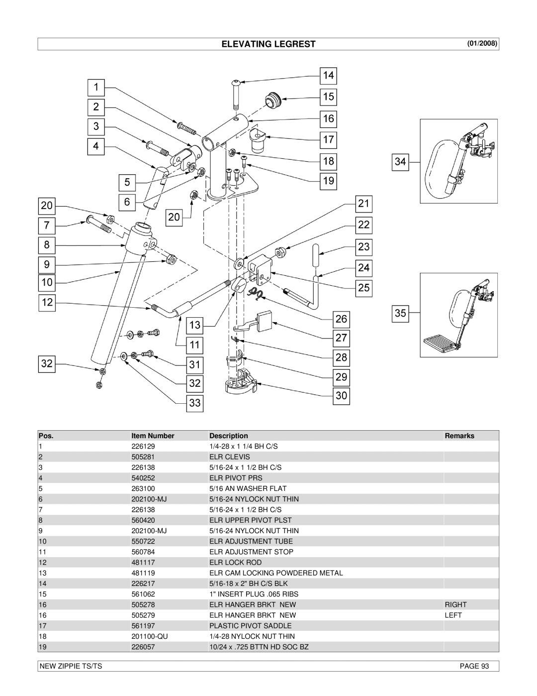 Sunrise Medical New Zippie TS manual Elevating Legrest 