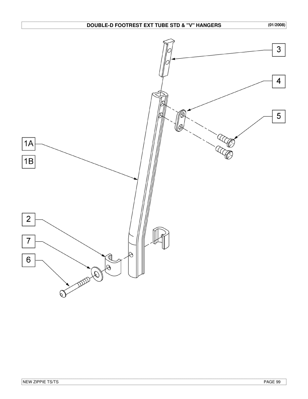 Sunrise Medical New Zippie TS manual DOUBLE-D Footrest EXT Tube STD & V Hangers, 01/2008 