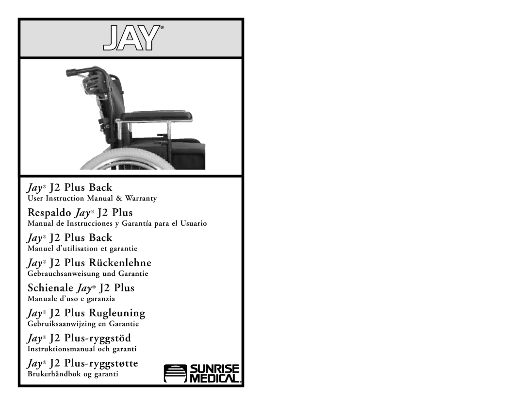 Sunrise Medical None instruction manual Jay J2 Plus Back Respaldo Jay J2 Plus 