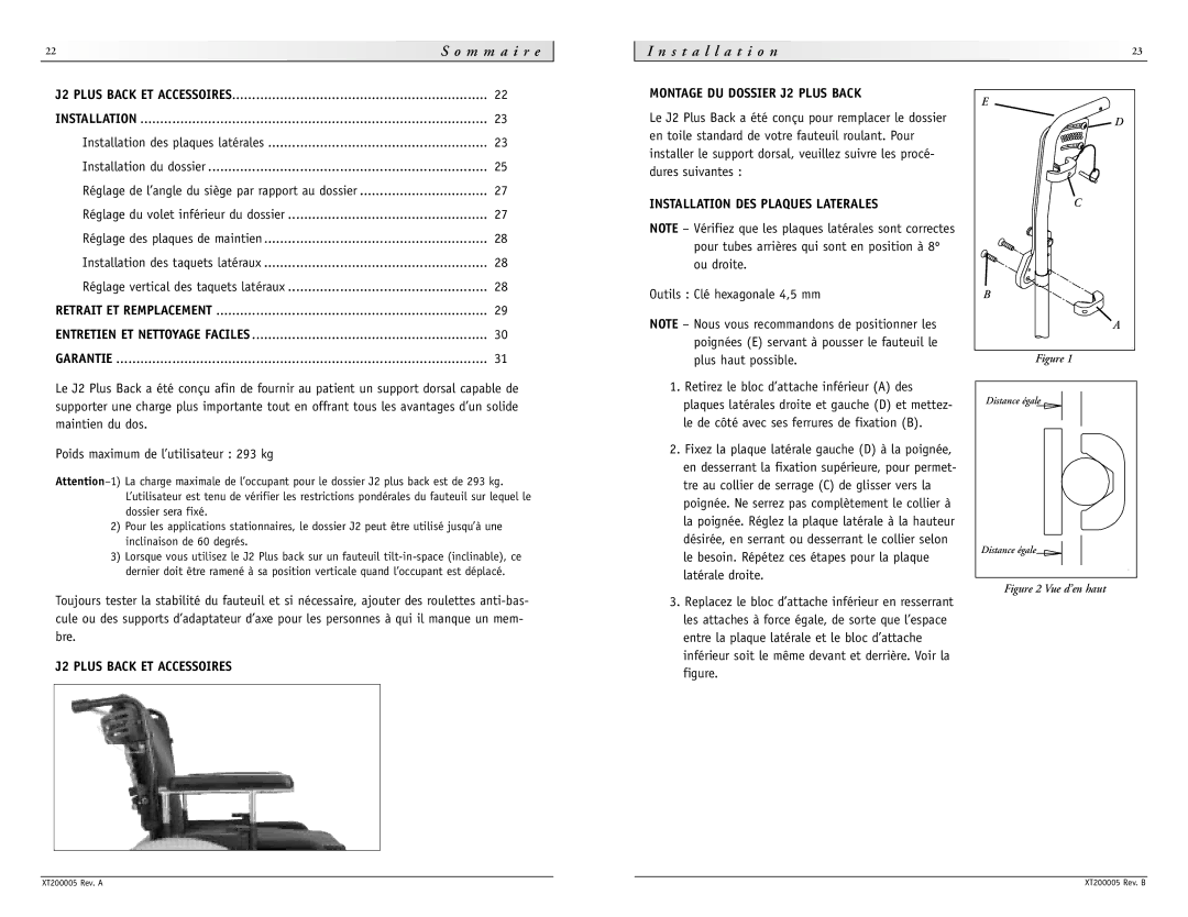 Sunrise Medical None Montage DU Dossier J2 Plus Back, Installation DES Plaques Laterales, Outils Clé hexagonale 4,5 mm 