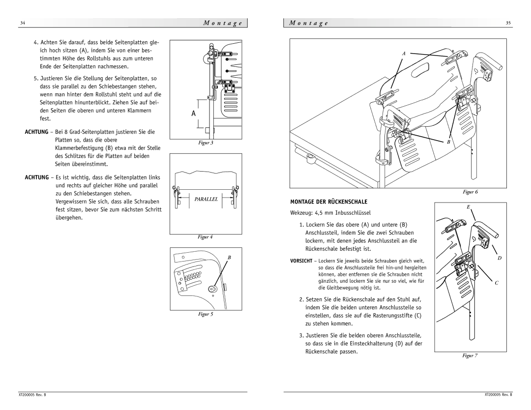 Sunrise Medical None instruction manual O n t a g e N t a g e, Montage DER Rückenschale, Wekzeug 4,5 mm Inbusschlüssel 