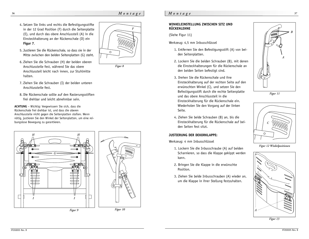 Sunrise Medical None instruction manual Winkeleinstellung Zwischen Sitz UND Rückenlehne, Justierung DER Dekorklappe 