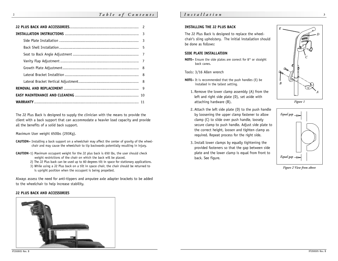 Sunrise Medical None J2 Plus Back and Accessories, Installing the J2 Plus Back, Side Plate Installation 