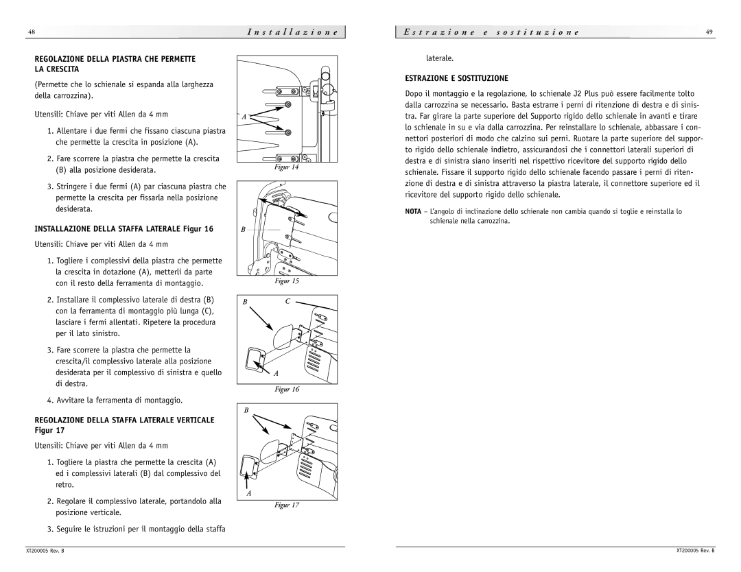 Sunrise Medical None instruction manual I t, Regolazione Della Piastra CHE Permette LA Crescita, Estrazione E Sostituzione 