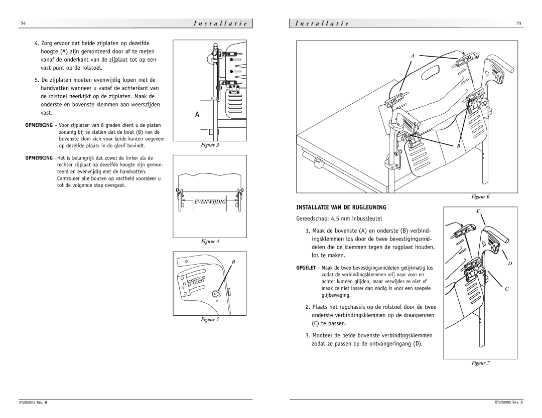 Sunrise Medical None instruction manual Installatie VAN DE Rugleuning, Te passen 