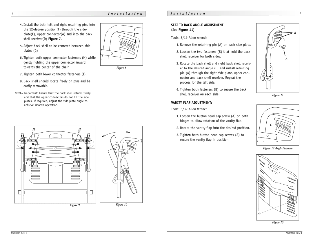 Sunrise Medical None instruction manual Seat to Back Angle Adjustment See Figure, Vanity Flap Adjustment 