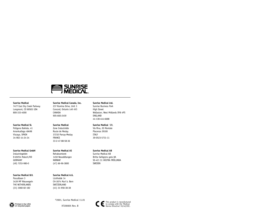 Sunrise Medical None instruction manual Sunrise Medical 