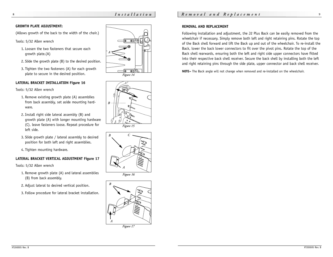 Sunrise Medical None Growth Plate Adjustment, Lateral Bracket Installation Figure, Removal and Replacement 