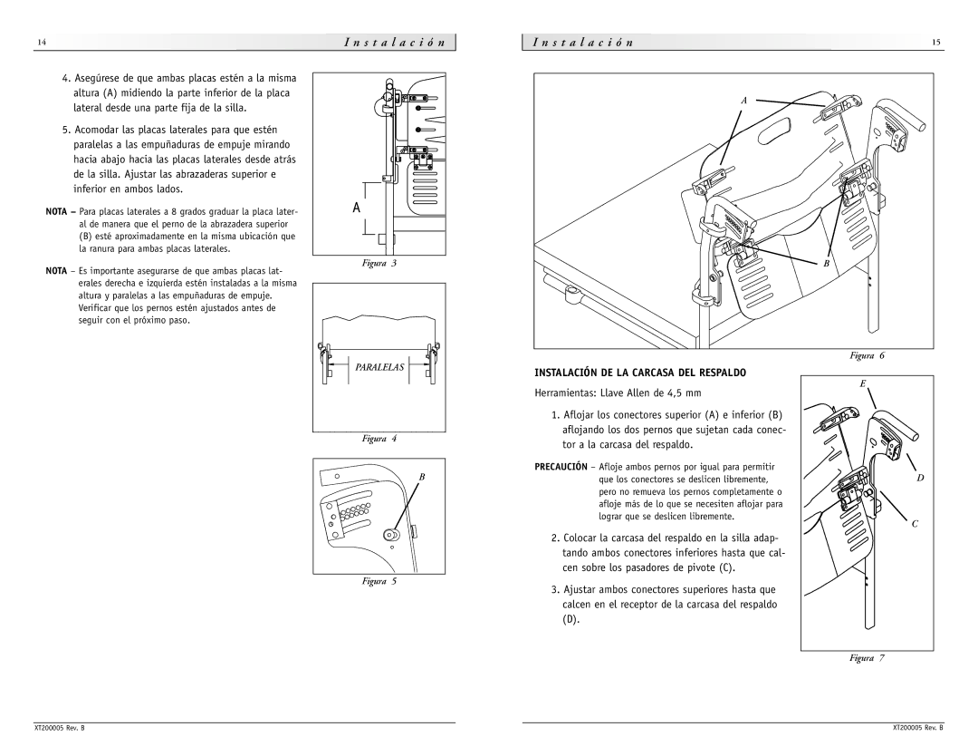 Sunrise Medical None instruction manual N s t a l a c i ó n S t a l a c i ó n, Instalación DE LA Carcasa DEL Respaldo 