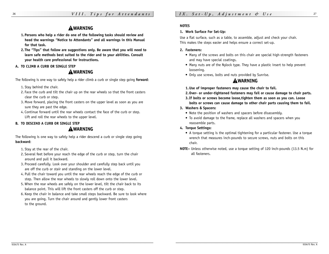 Sunrise Medical P-220 instruction manual S e t U p , a d j u s t m e n t & U s e, To Climb a Curb or Single Step 