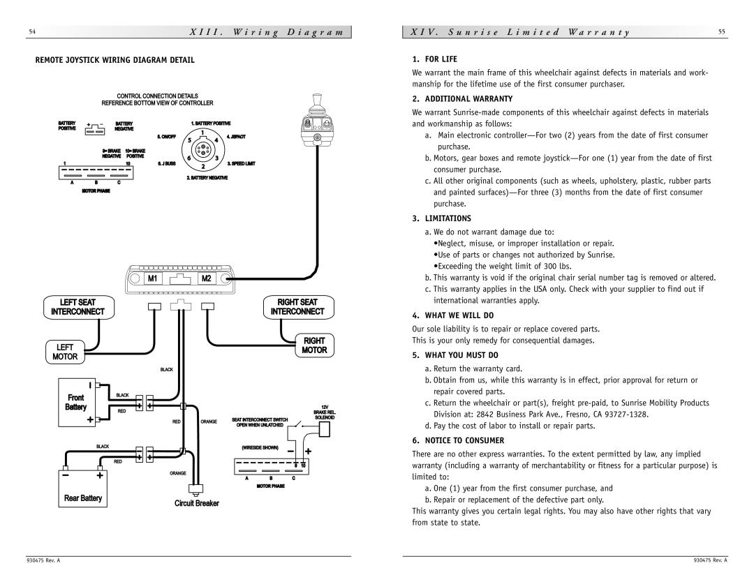 Sunrise Medical P-220 Remote Joystick Wiring Diagram Detail, For Life, Additional Warranty, Limitations, What WE will do 