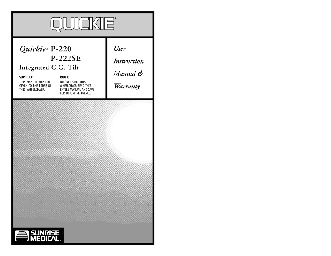 Sunrise Medical P-222SE instruction manual Quickie P-220 