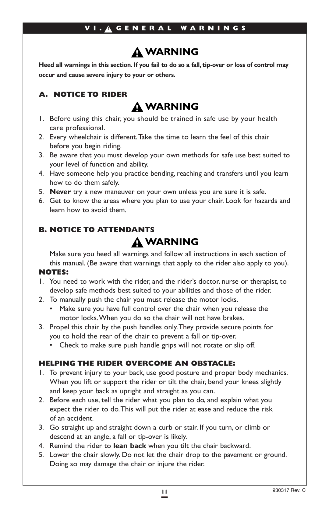 Sunrise Medical P300 instruction manual Helping the Rider Overcome AN Obstacle 