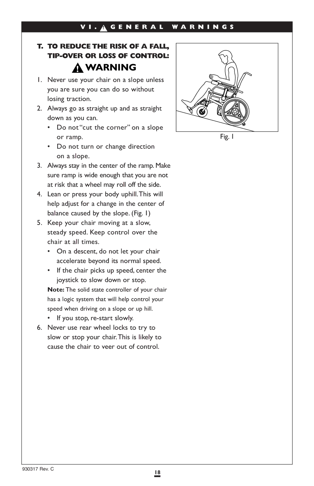 Sunrise Medical P300 instruction manual To Reduce the Risk of a FALL, TIP-OVER or Loss of Control 