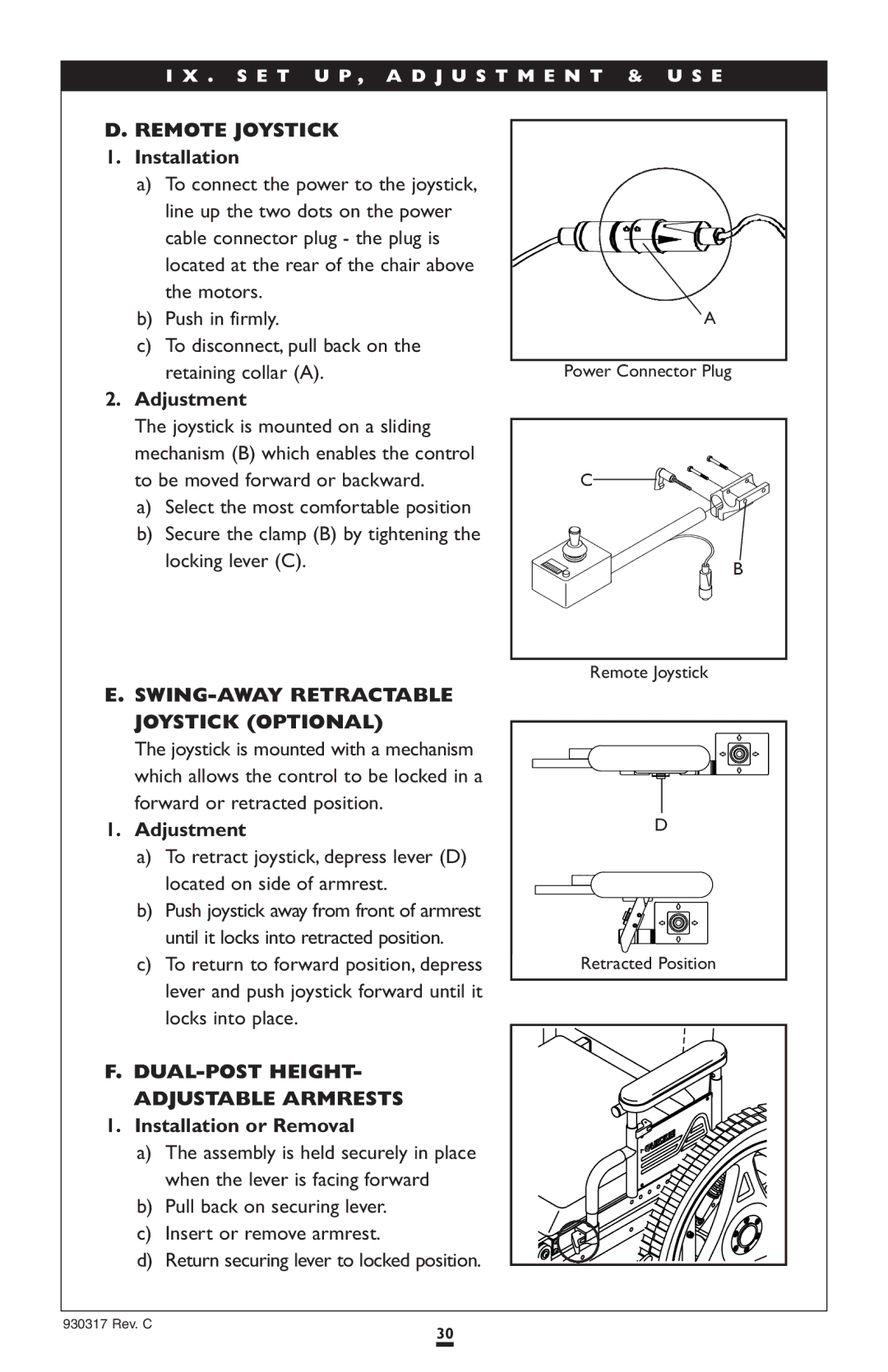 Sunrise Medical P300 Remote Joystick, Adjustment, SWING-AWAY Retractable Joystick Optional, Installation or Removal 