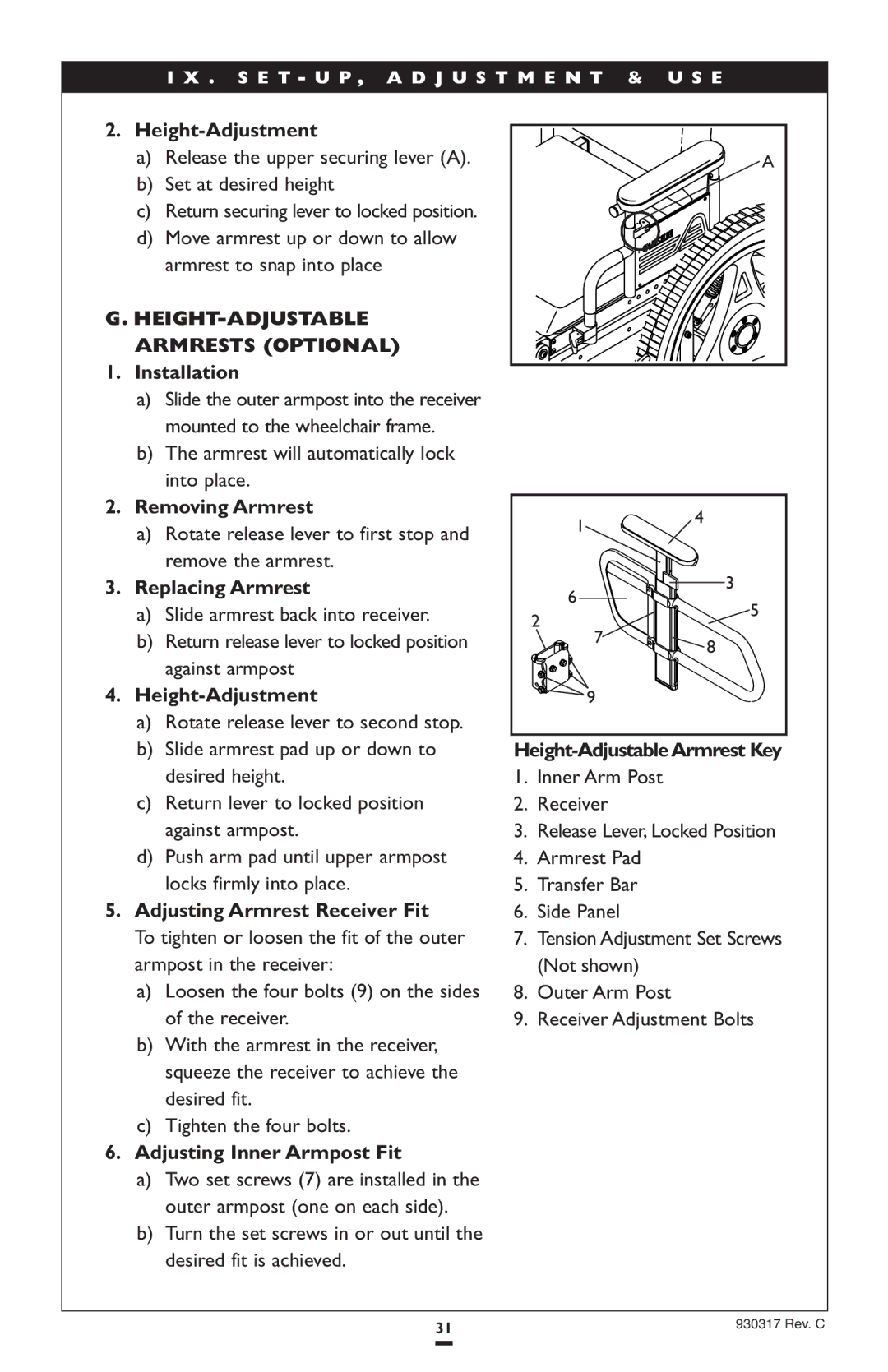 Sunrise Medical P300 instruction manual HEIGHT-ADJUSTABLE Armrests Optional 