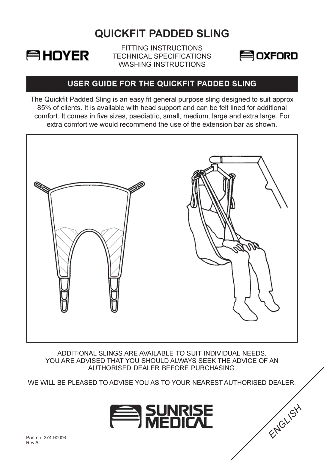 Sunrise Medical Quick Fit technical specifications User Guide for the Quickfit Padded Sling 