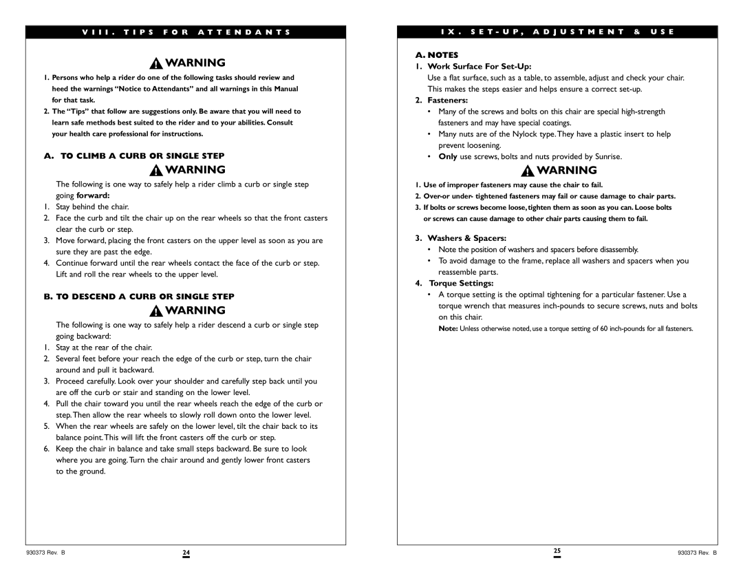 Sunrise Medical Quickie P120 instruction manual To Climb a Curb or Single Step, To Descend a Curb or Single Step 