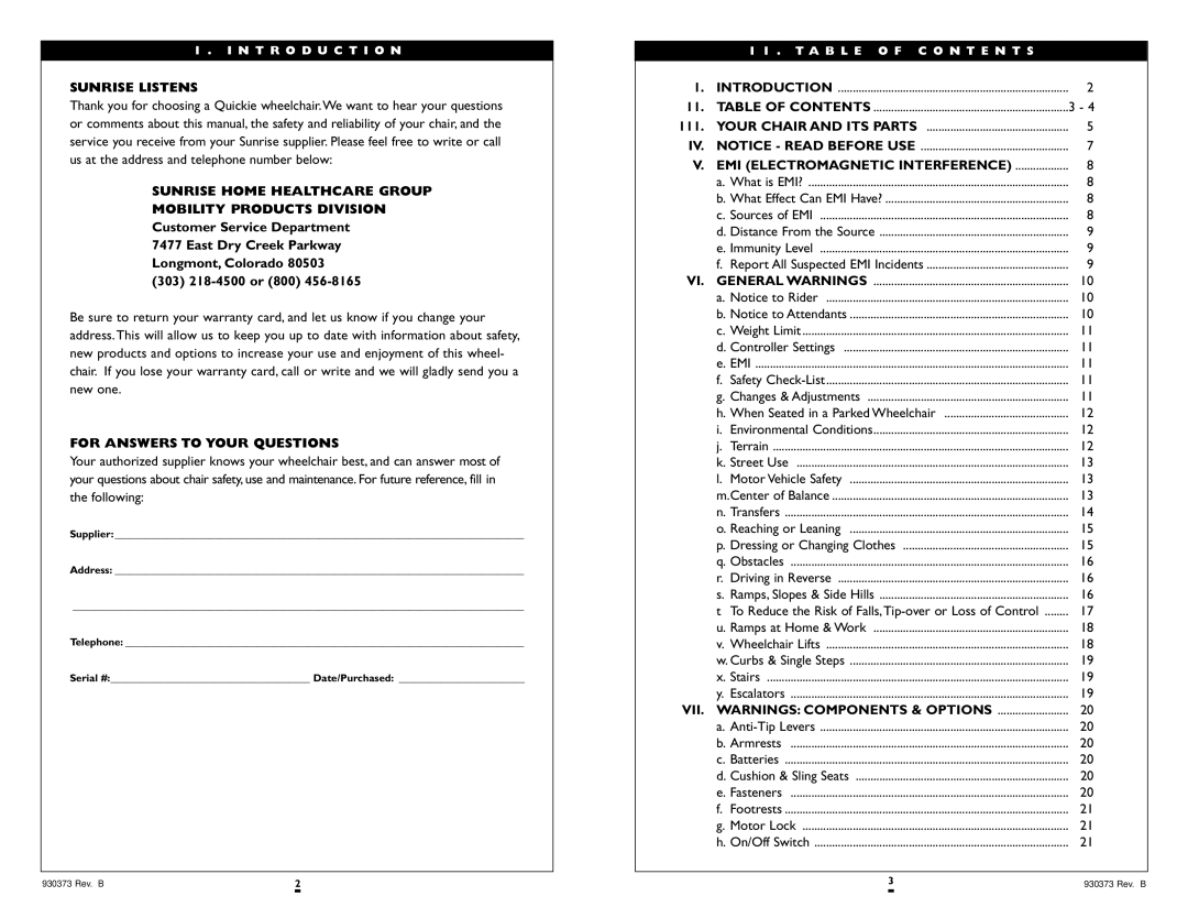 Sunrise Medical Quickie P120 instruction manual Sunrise Listens, Sunrise Home Healthcare Group Mobility Products Division 