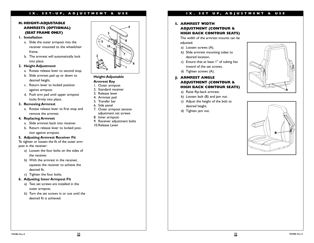 Sunrise Medical Quickie S-525 instruction manual HEIGHT-ADJUSTABLE Armrests Optional Seat Frame only 