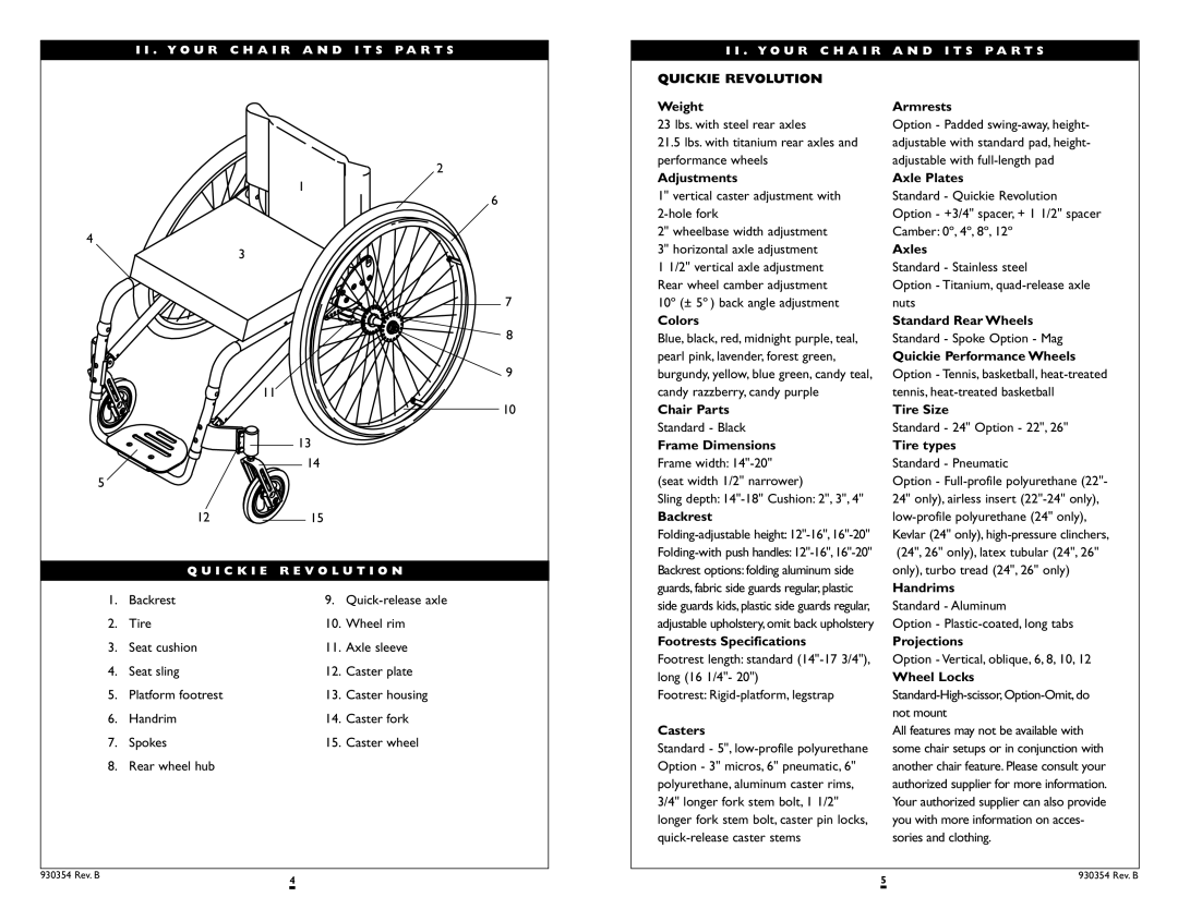 Sunrise Medical instruction manual Quickie Revolution 