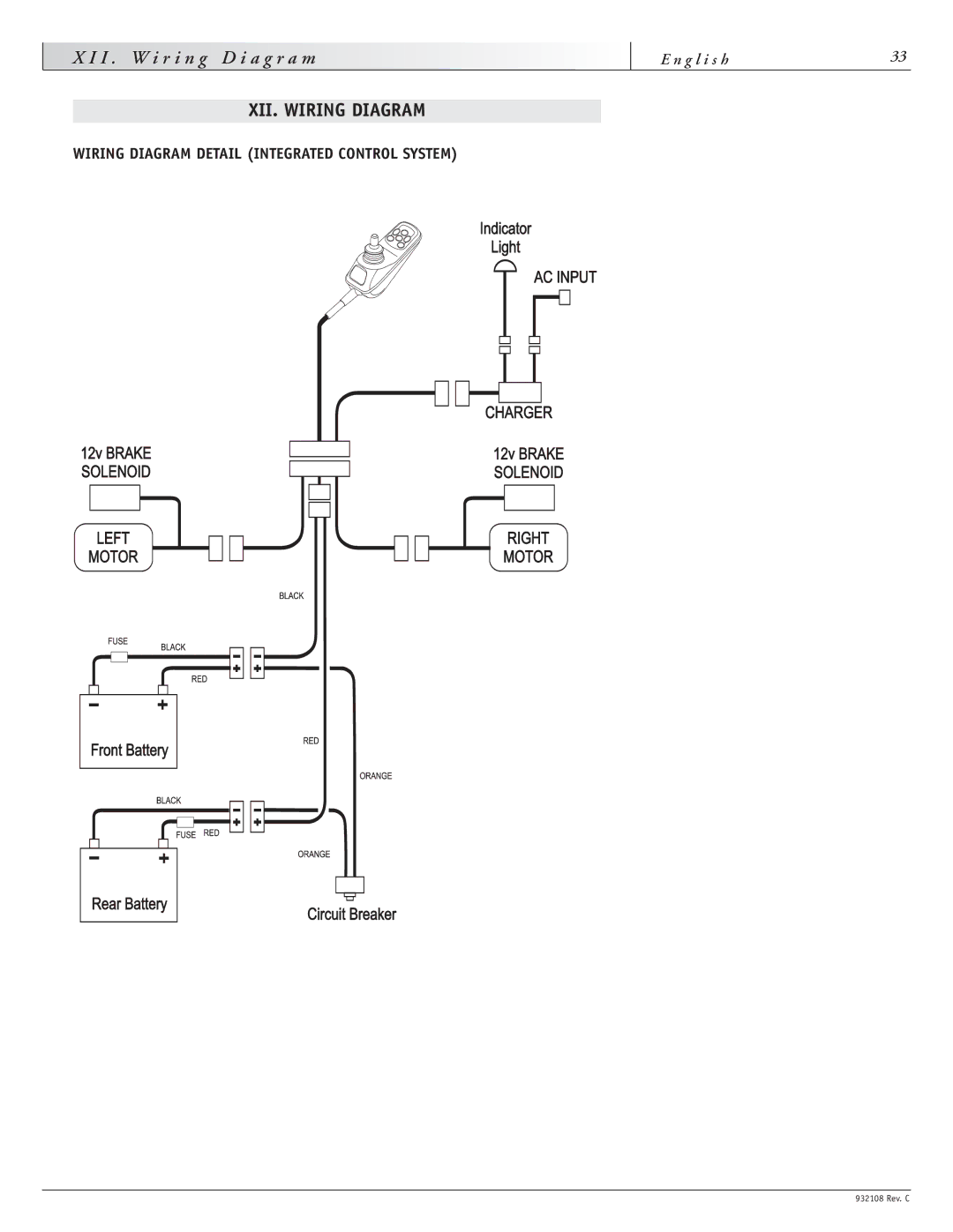 Sunrise Medical S-11 instruction manual I n, XII. Wiring Diagram, Wiring Diagram Detail Integrated Control System 