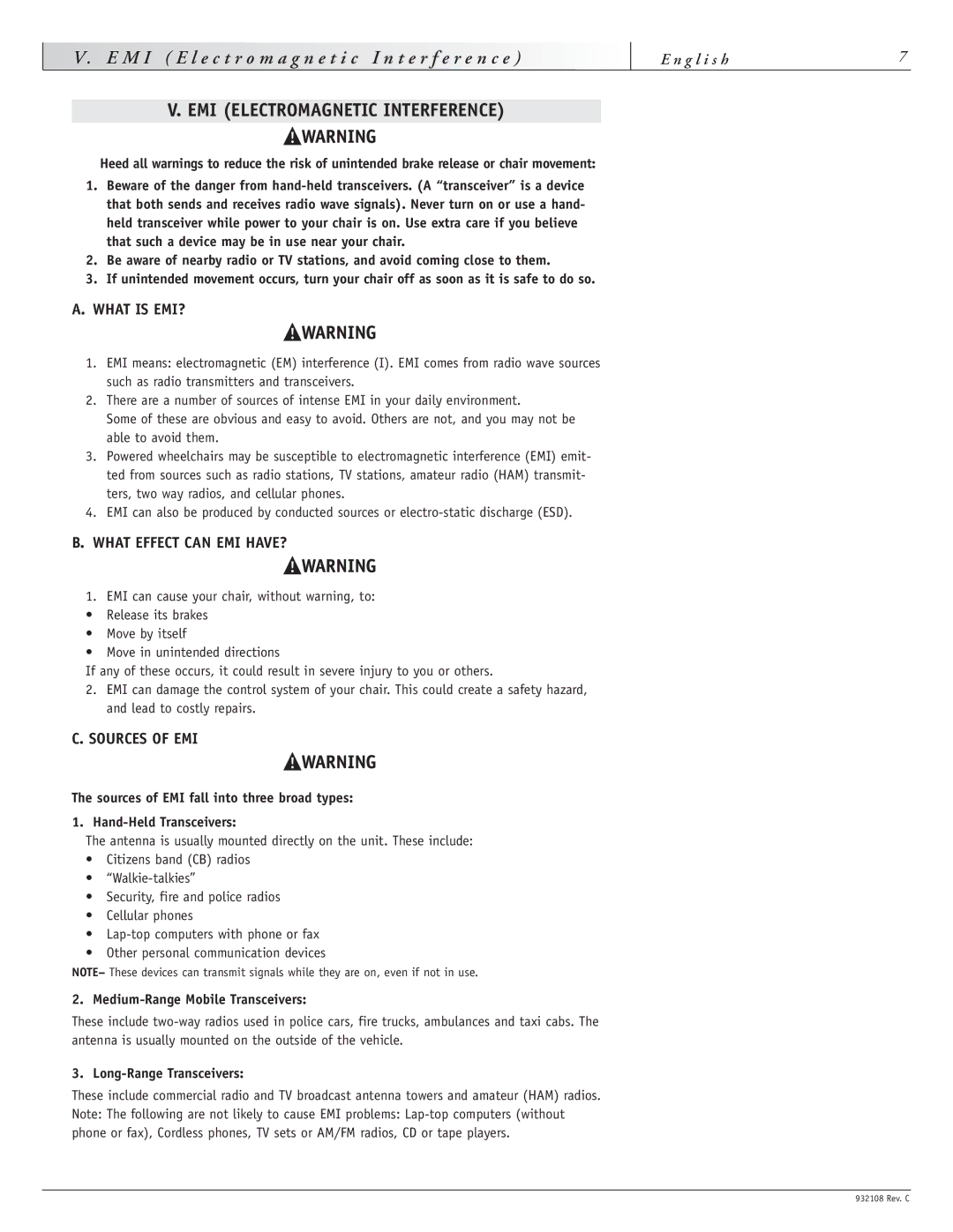 Sunrise Medical S-11 EMI Electromagnetic Interference, What is EMI?, What Effect can EMI HAVE?, Sources of EMI 