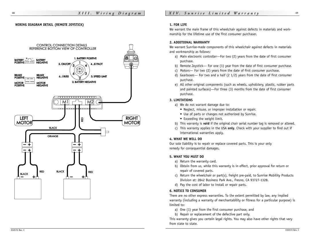 Sunrise Medical S-626 instruction manual R i n g A g r a m N r i s e M i t e d R r a n t y 