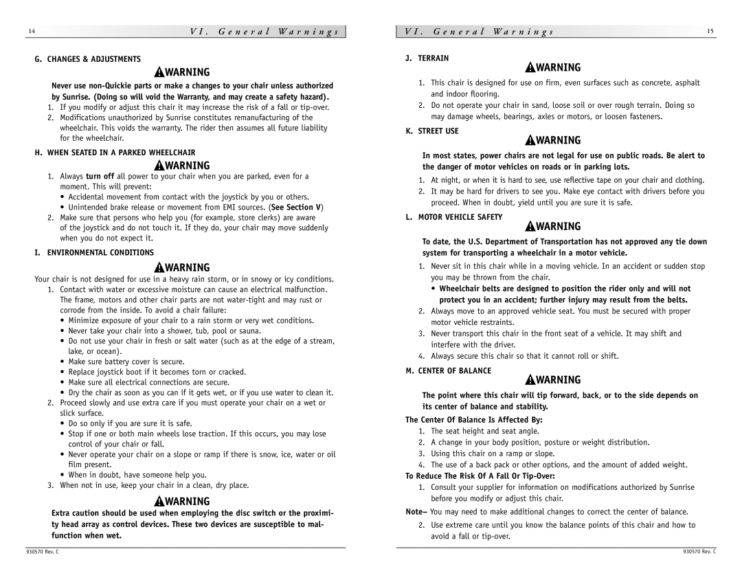 Sunrise Medical S-626 instruction manual Changes & Adjustments 