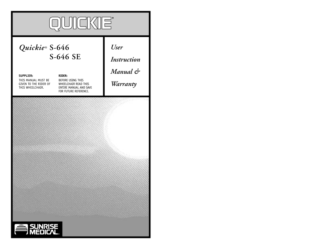 Sunrise Medical S-646 SE instruction manual Quickie S-646 