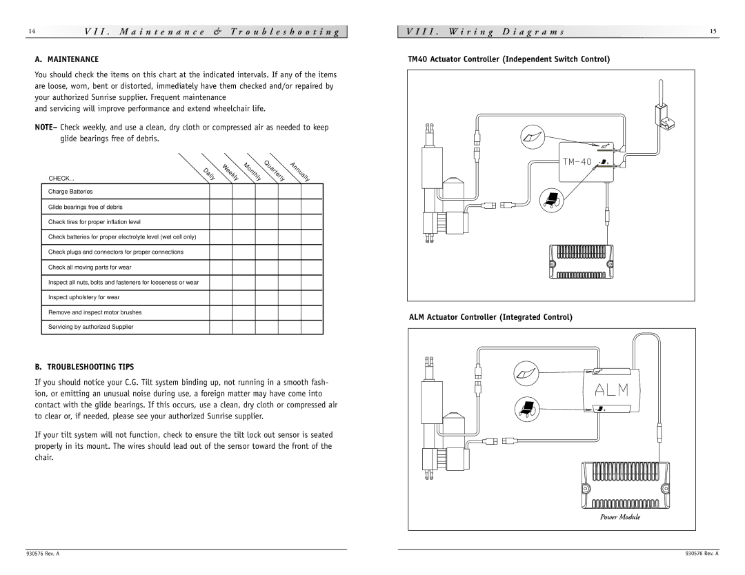 Sunrise Medical S-646 instruction manual I . M a i n t e n a n c e & Troubleshooting, Maintenance, Troubleshooting Tips 