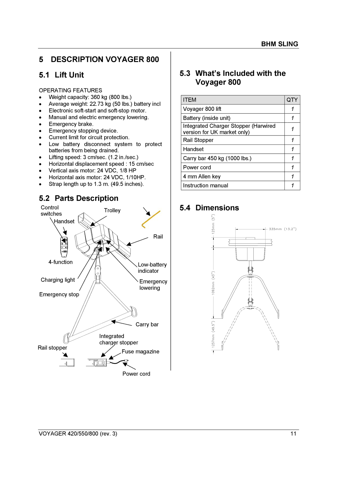 Sunrise Medical Series 420, Series 800, Series 550 Description Voyager 800 5.1 Lift Unit, What’s Included with the Voyager 