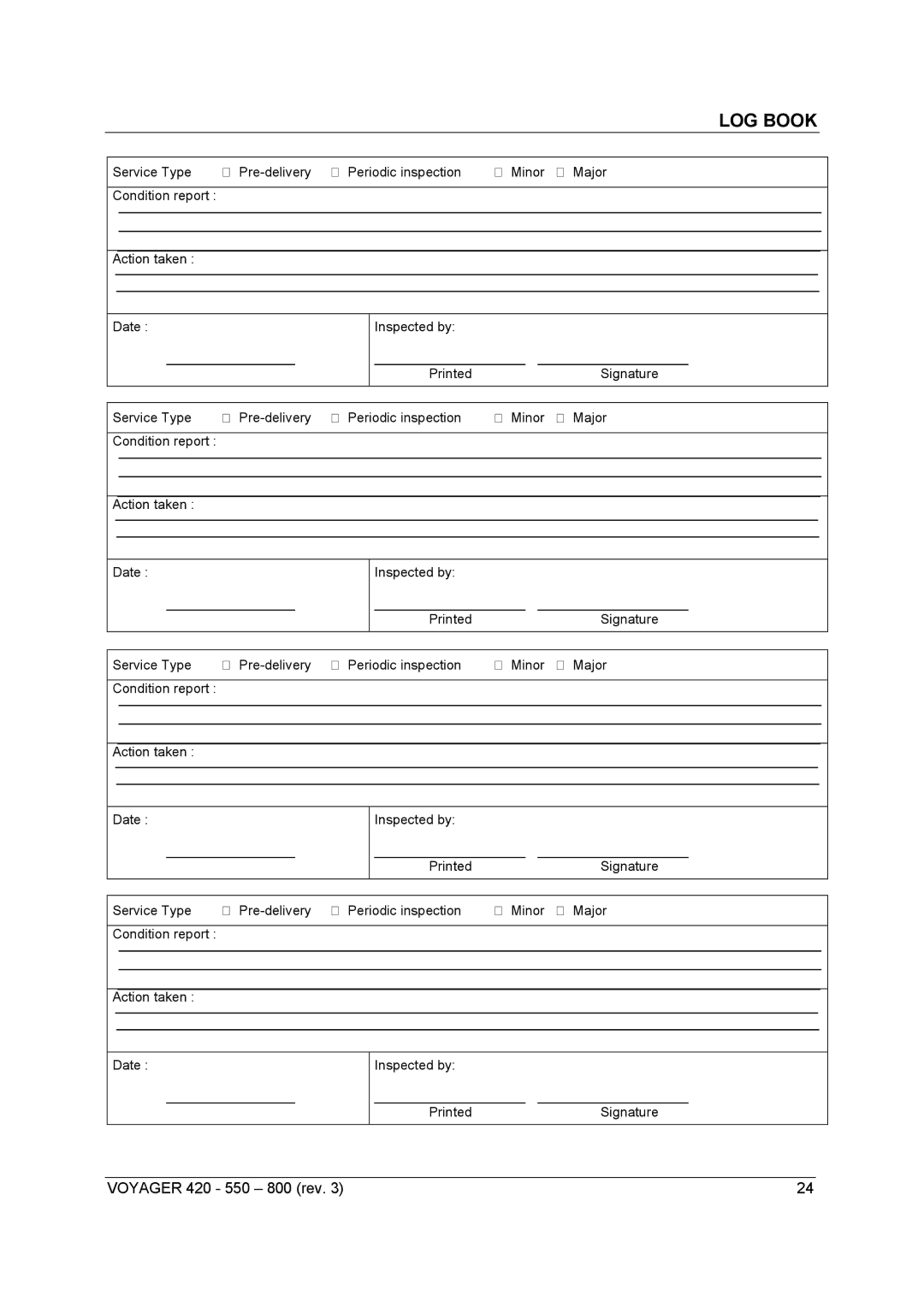 Sunrise Medical Series 800, Series 550, Series 420 user manual LOG Book 