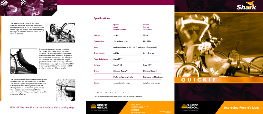 Sunrise Medical Shark S specifications Specifications 