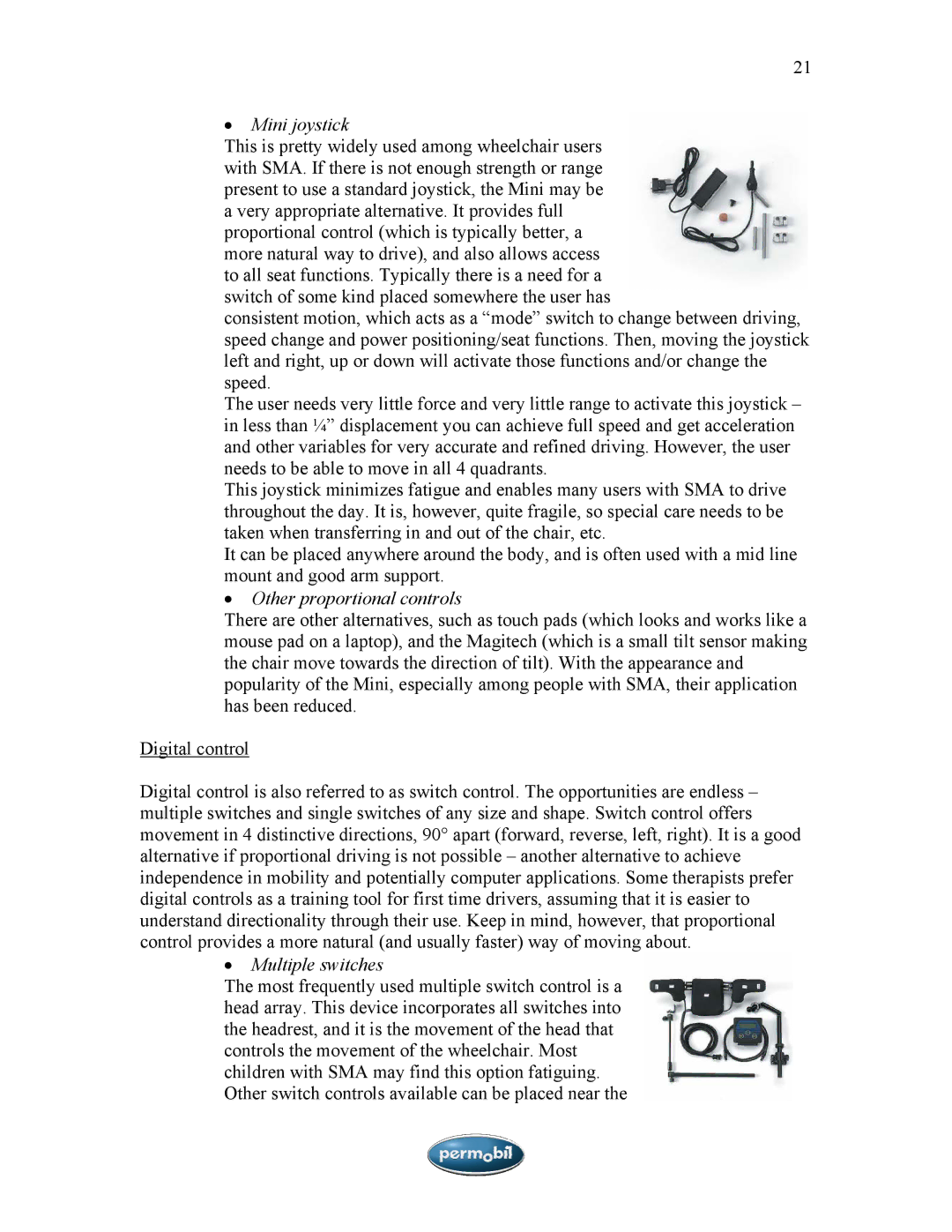 Sunrise Medical SMA manual Mini joystick, Other proportional controls, Multiple switches 