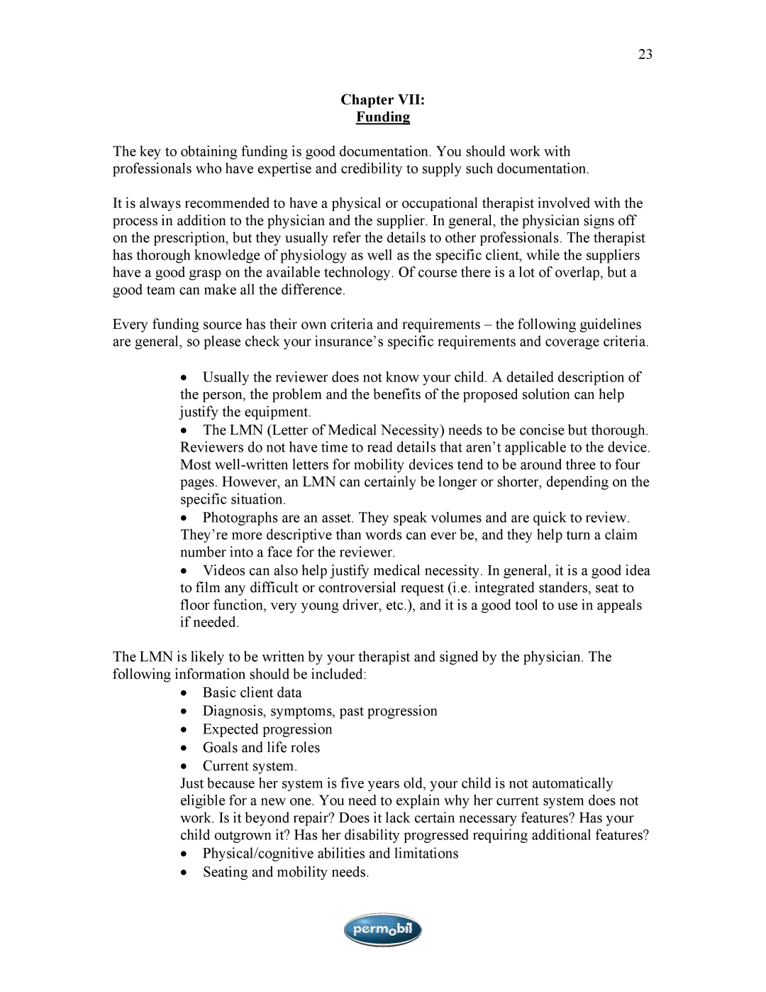 Sunrise Medical SMA manual Chapter Funding 