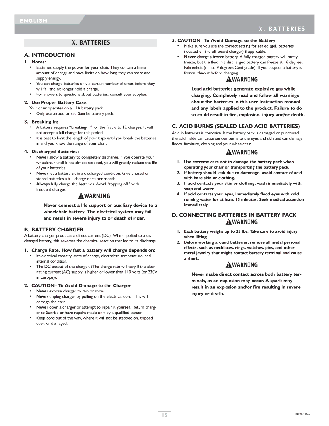 Sunrise Medical Quickie, Sterling owner manual Batteries 