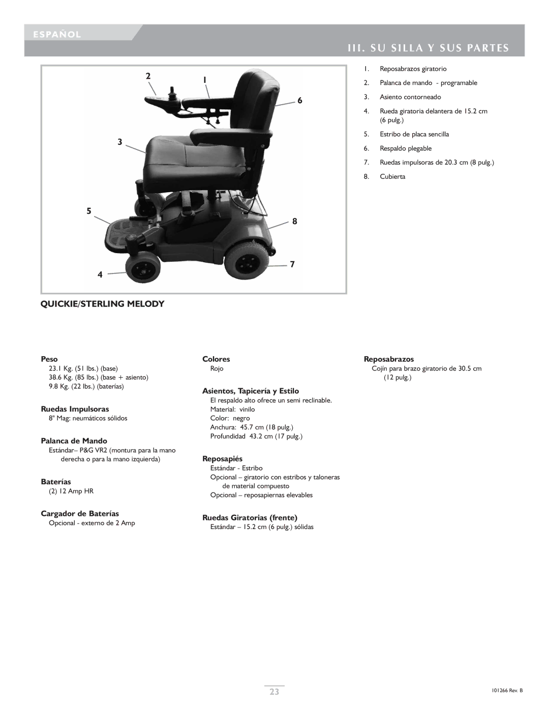 Sunrise Medical Quickie, Sterling owner manual III . SU Silla Y SUS Partes 