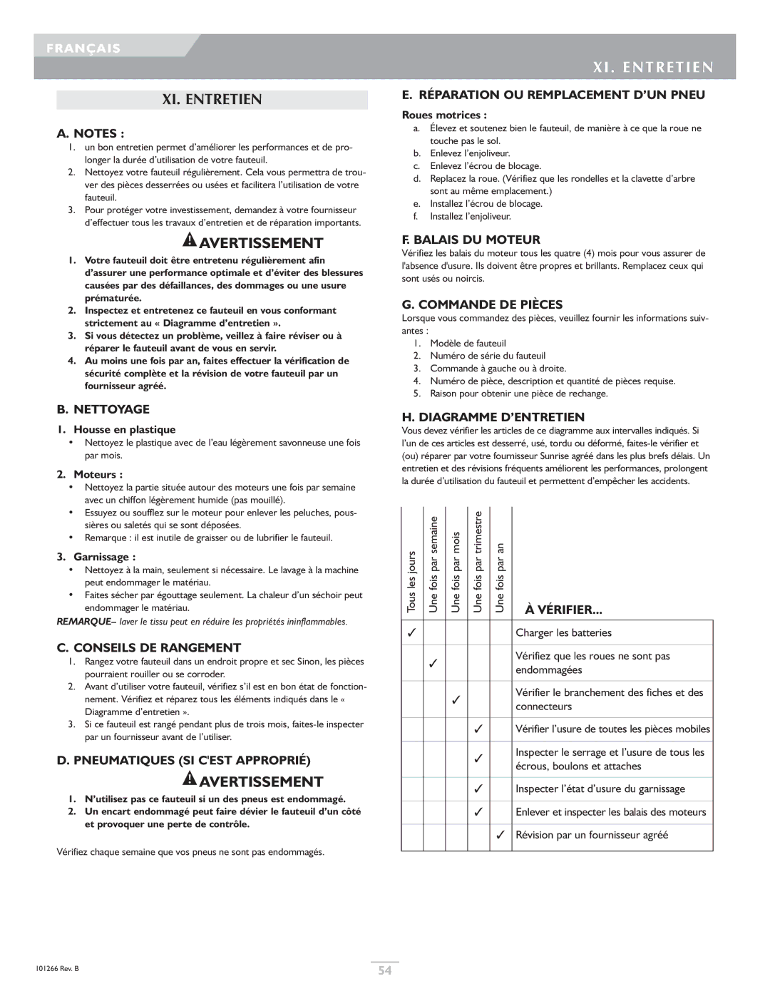 Sunrise Medical Sterling, Quickie owner manual XI. Entretien 