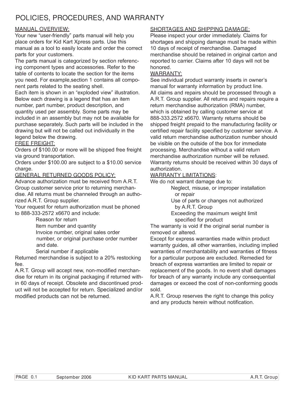 Sunrise Medical Stroller manual POLICIES, PROCEDURES, and Warranty, Manual Overview 