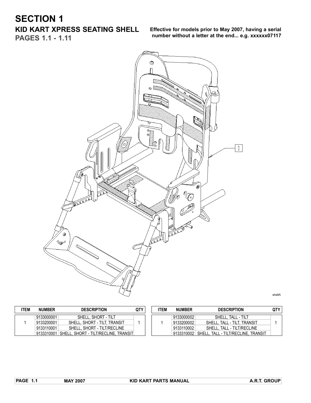 Sunrise Medical Stroller manual KID Kart Xpress Seating Shell Pages 1.1, SHELL, Short Tilt, SHELL, Tall Tilt 