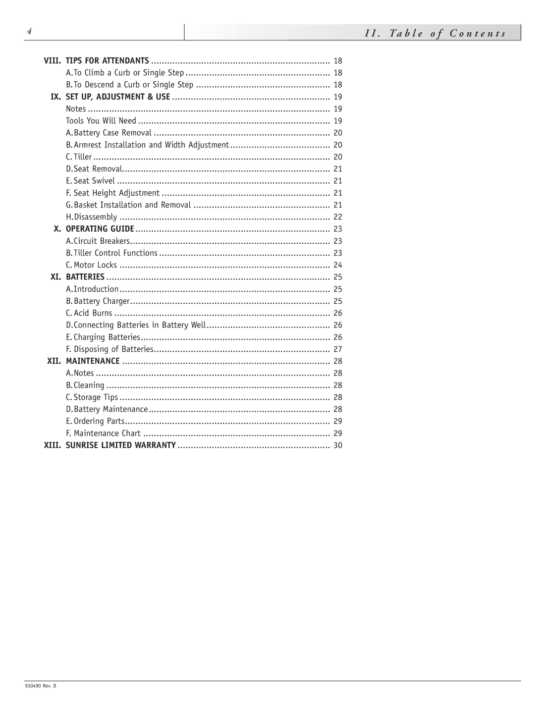 Sunrise Medical Trek 4 instruction manual VIII. Tips for Attendants 