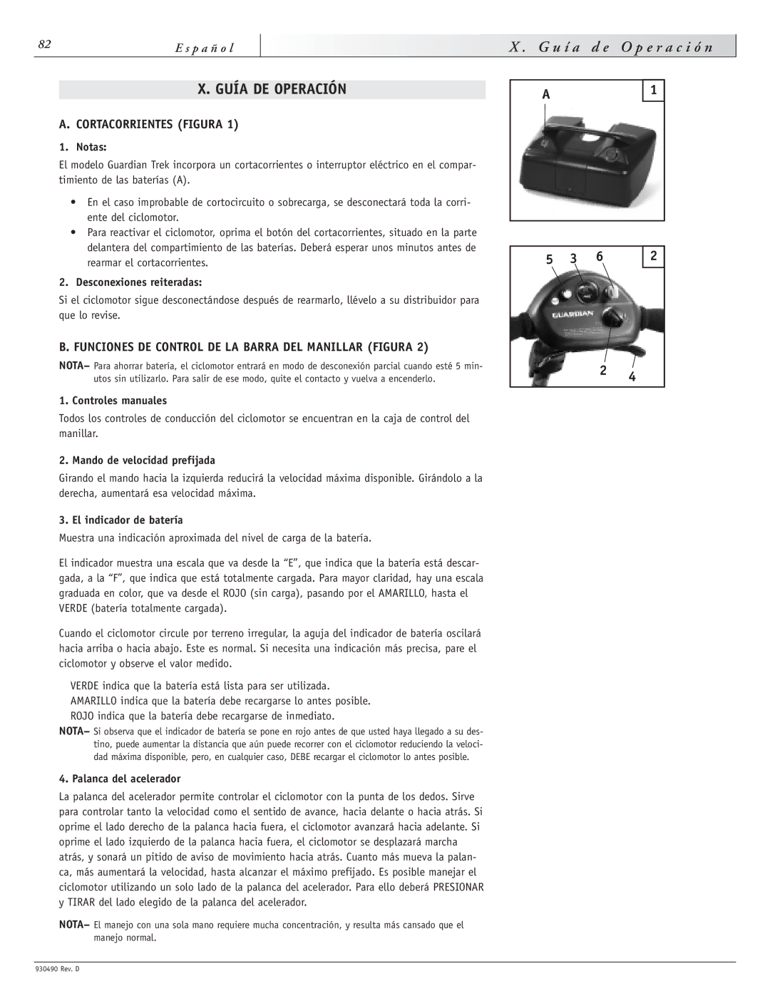 Sunrise Medical Trek 4 instruction manual U í a d e O p e r a c i ó n, Guía DE Operación, Cortacorrientes Figura 