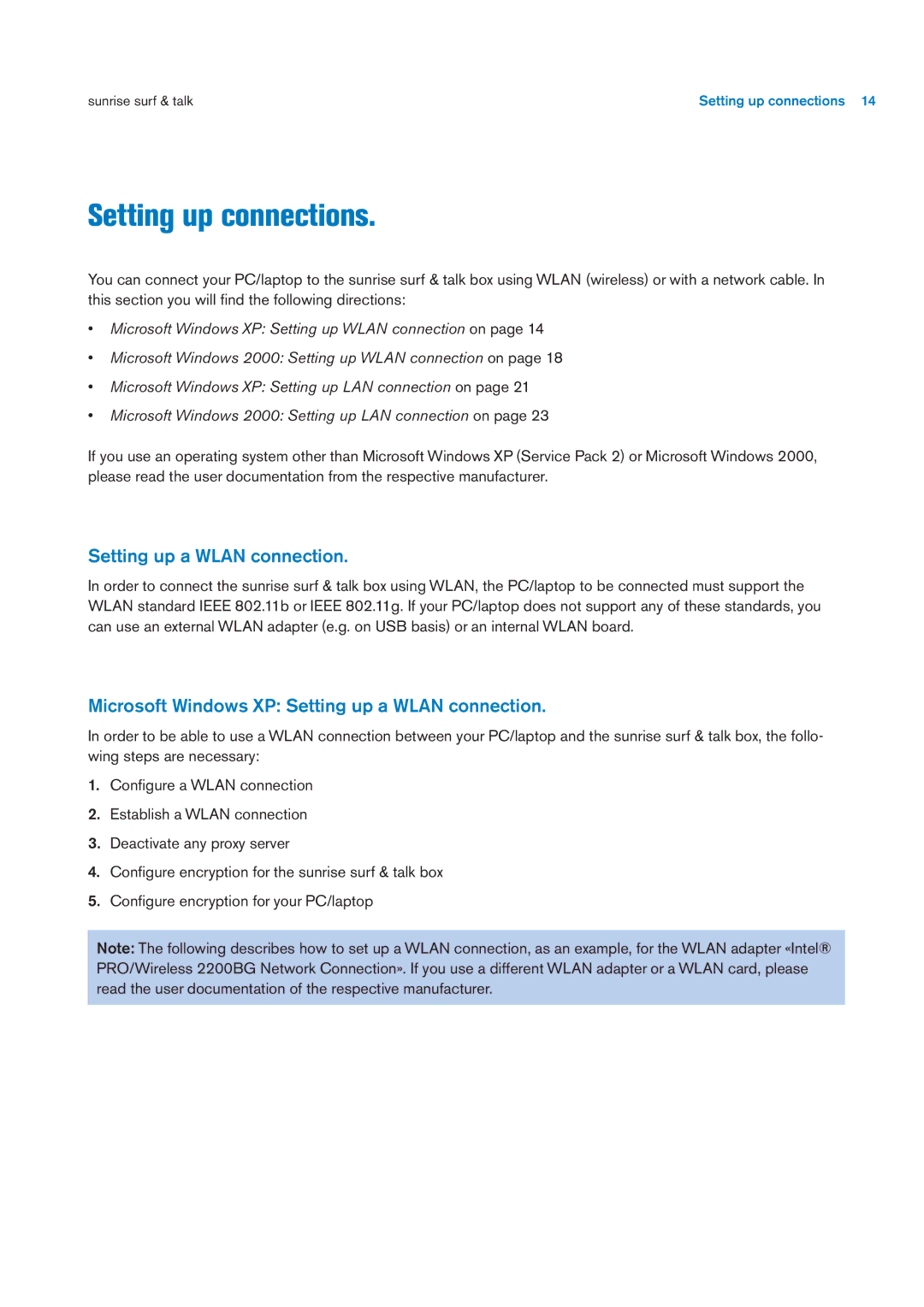 Sunrise Medical User Manual user manual Setting up connections, Setting up a Wlan connection 