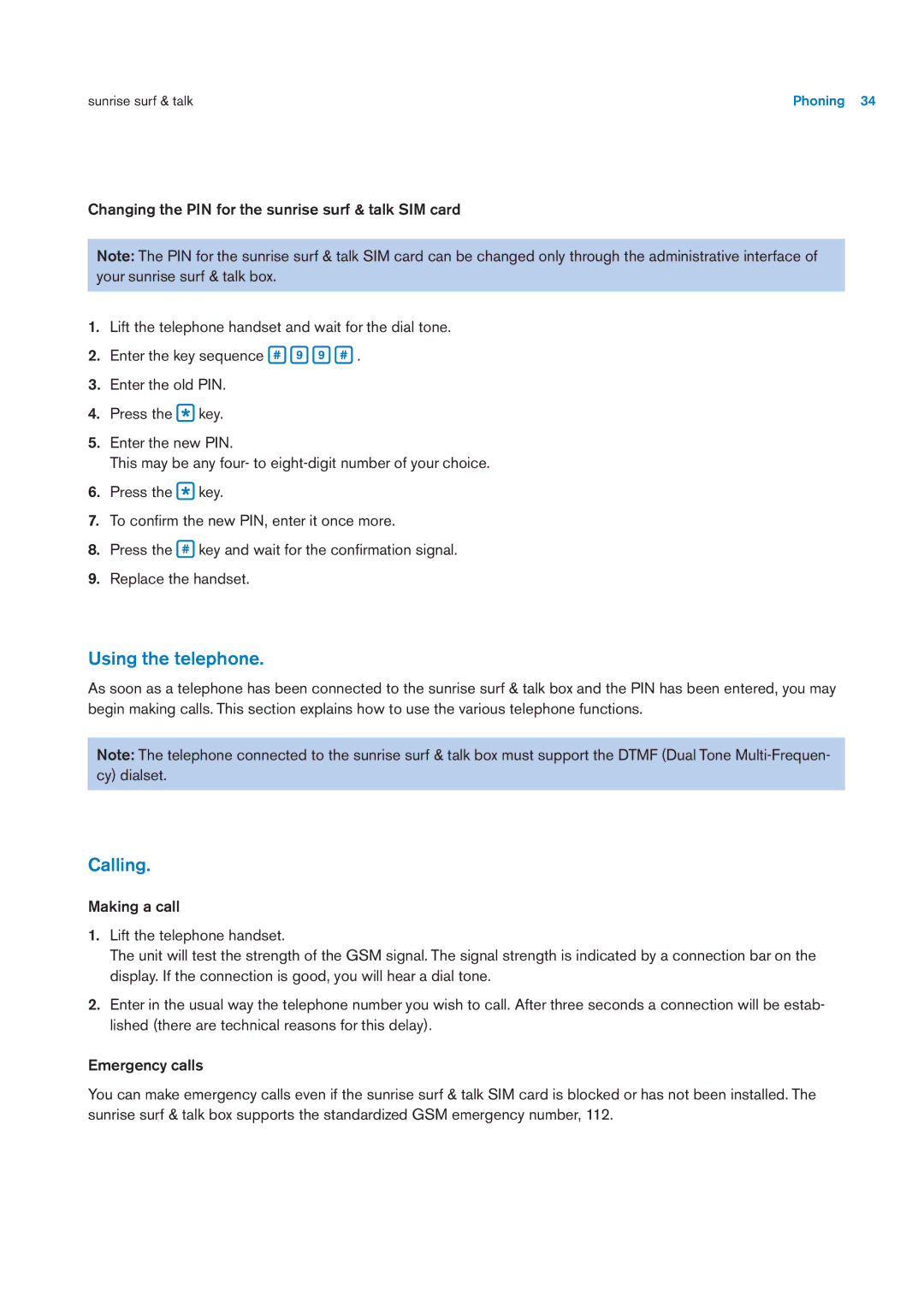 Sunrise Medical User Manual user manual Using the telephone, Calling 