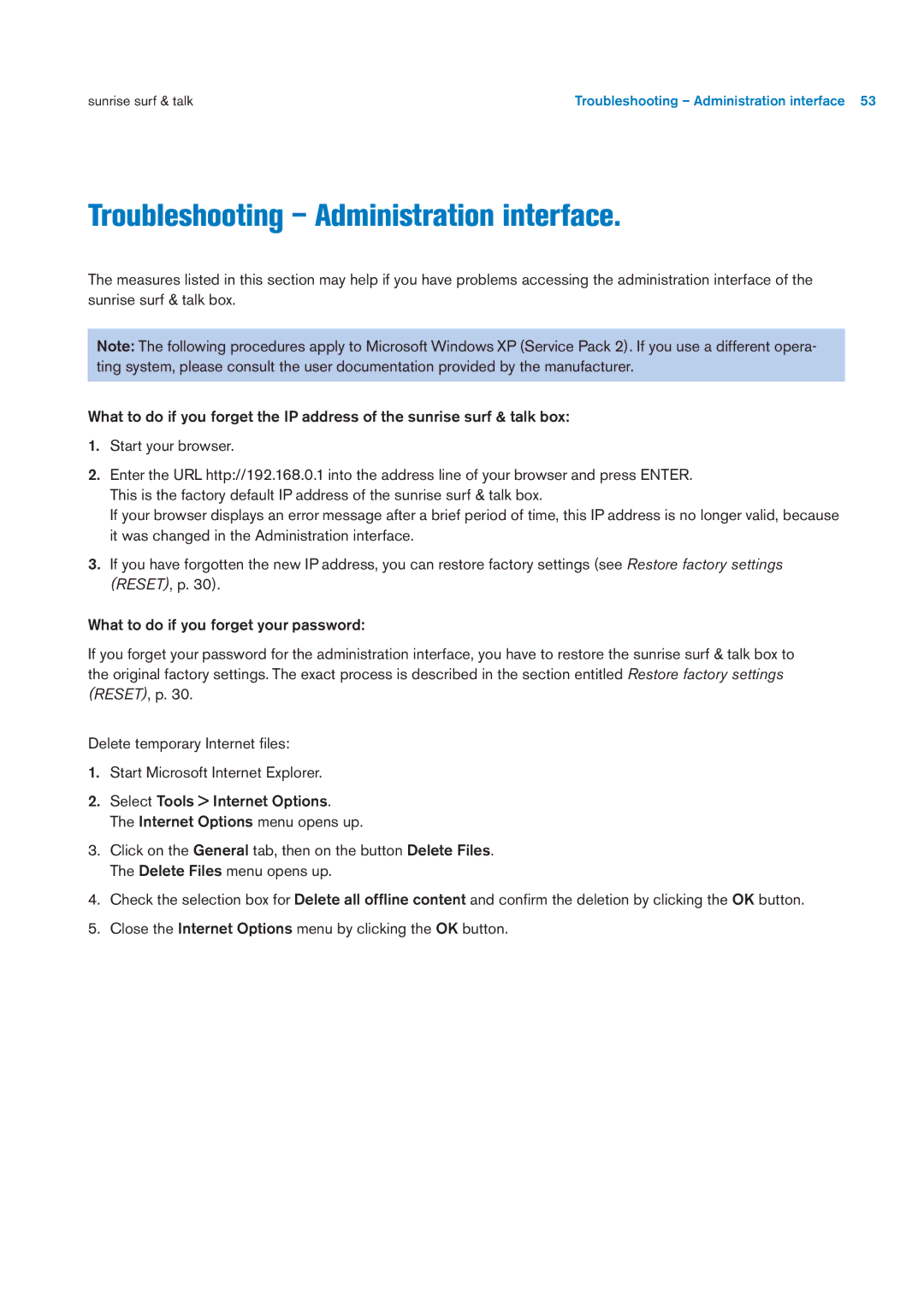 Sunrise Medical User Manual user manual Troubleshooting Administration interface 