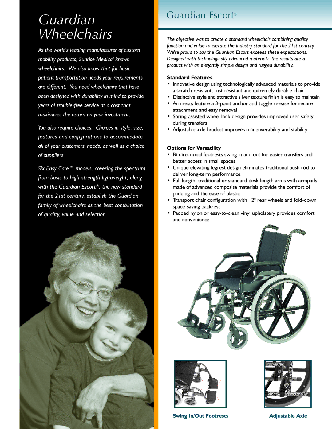 Sunrise Medical Wheelerchair manual Standard Features, Options for Versatility 