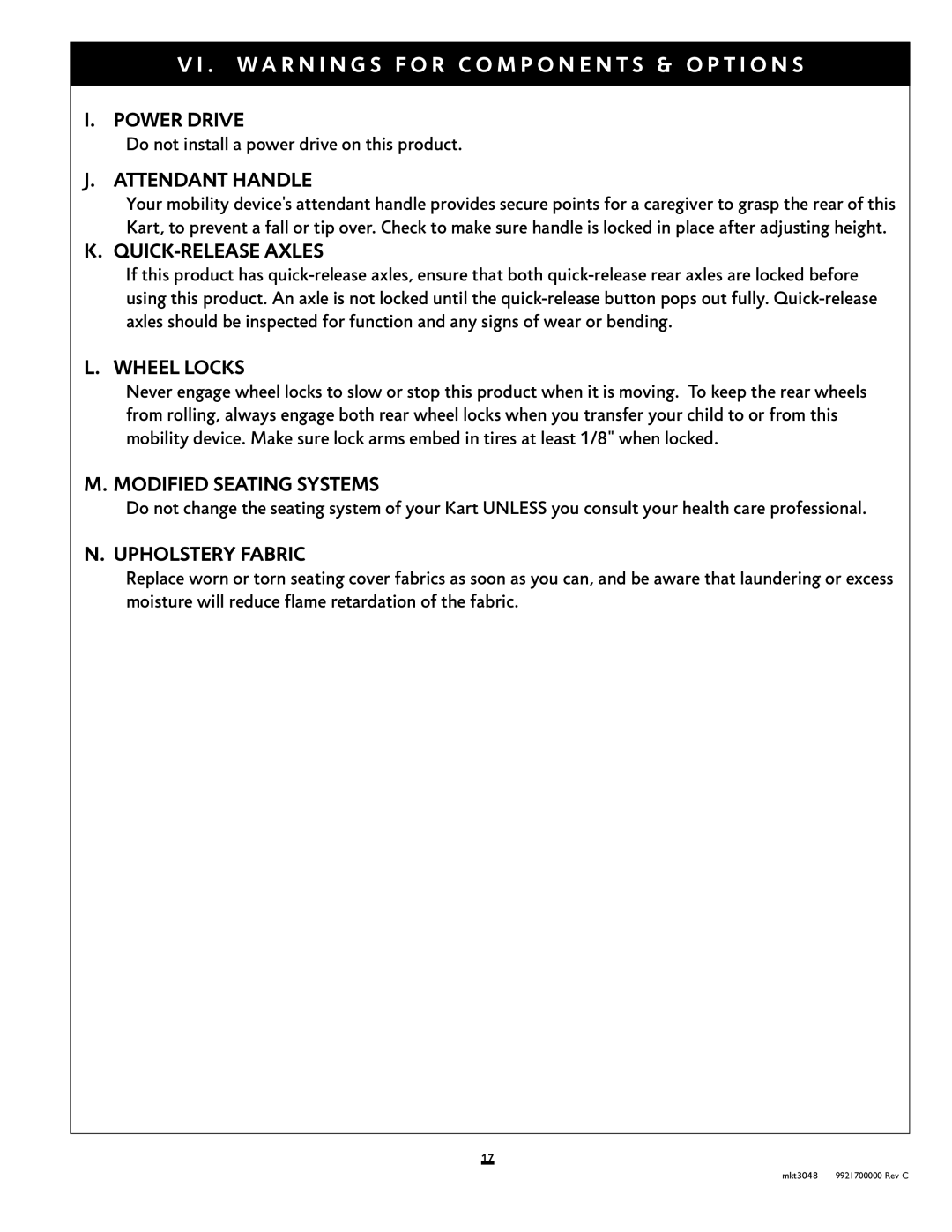 Sunrise Medical Xpress instruction manual Power Drive, QUICK-RELEASE Axles, Wheel Locks, Upholstery Fabric 